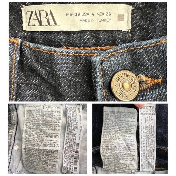 Zara High Rise Button Fly Straight Cropped Raw Hem Denim Jeans Dark Wash Sz 4‎ - Picture 13 of 13
